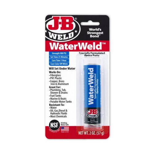 J-B Weld WaterWeld Epoxy Repair Putty – 57g Off White, 25-Minute Set Time, 4370 PSI Strength