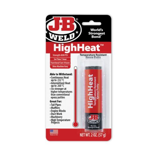 J-B Weld HighHeat Temperature Resistant Epoxy Putty – 57g (2oz) Grey, 1-Hour Set Time, 205°C Heat Resistant, 800/600 PSI Strength