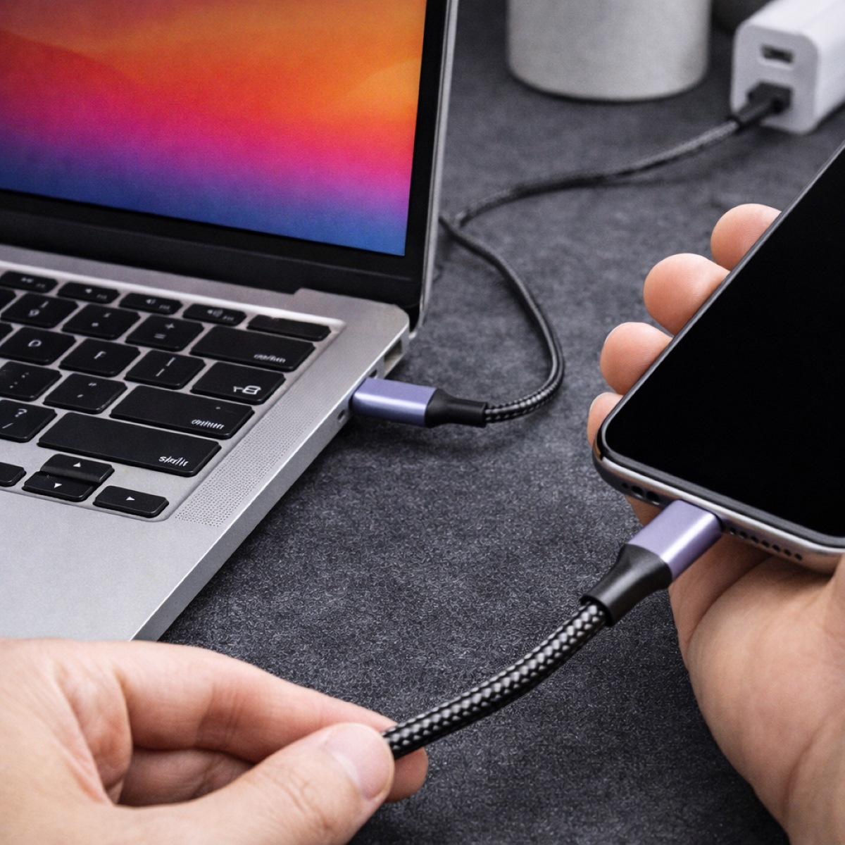 Lumi USB-C to USB-C Cable 1m Black/Grey – 60W PD Fast Charging & Data Transfer, 3A Braided Type C Cable for Phones & Devices