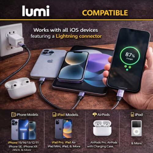 Lumi USB-C to Lightning Cable 1m Black/Grey – 20W Fast Charging & Data Transfer, Braided Type C Charger Cable for iPhone & Devices 7 Lumi USB-C to Lightning Cable 1m Black/Grey – 20W Fast Charging & Data Transfer, Braided Type C Charger Cable for iPhone & Devices - Image 3