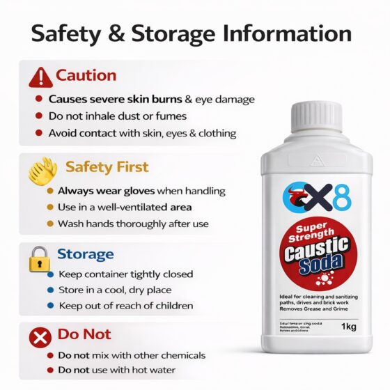 Caustic Soda 1kg – Heavy Duty Drain Cleaner & Degreaser for Grease, Brickwork, Paths & General Cleaning