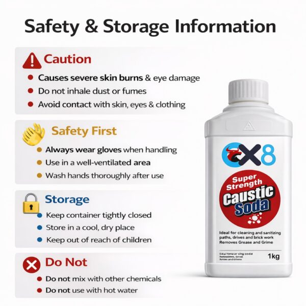 Caustic Soda 1kg – Heavy Duty Drain Cleaner & Degreaser for Grease, Brickwork, Paths & General Cleaning 1 Caustic Soda 1kg – Heavy Duty Drain Cleaner & Degreaser for Grease, Brickwork, Paths & General Cleaning