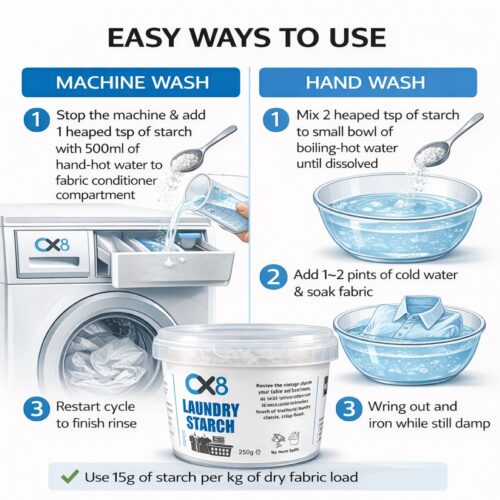 Laundry Starch 250g – Crisp Finish Fabric Starch for Shirts, Table Linen & Bedding, Easy Ironing Finish 8 Laundry Starch 250g – Crisp Finish Fabric Starch for Shirts, Table Linen & Bedding, Easy Ironing Finish