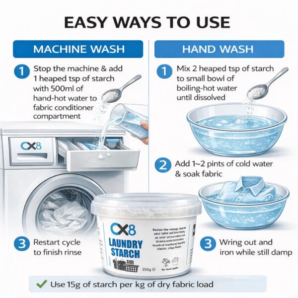 Laundry Starch 250g – Crisp Finish Fabric Starch for Shirts, Table Linen & Bedding, Easy Ironing Finish 2 Laundry Starch 250g – Crisp Finish Fabric Starch for Shirts, Table Linen & Bedding, Easy Ironing Finish