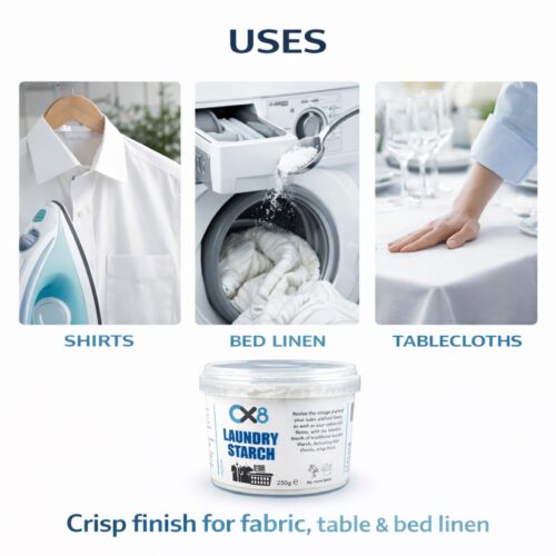 Laundry Starch 250g – Crisp Finish Fabric Starch for Shirts, Table Linen & Bedding, Easy Ironing Finish 11 Laundry Starch 250g – Crisp Finish Fabric Starch for Shirts, Table Linen & Bedding, Easy Ironing Finish
