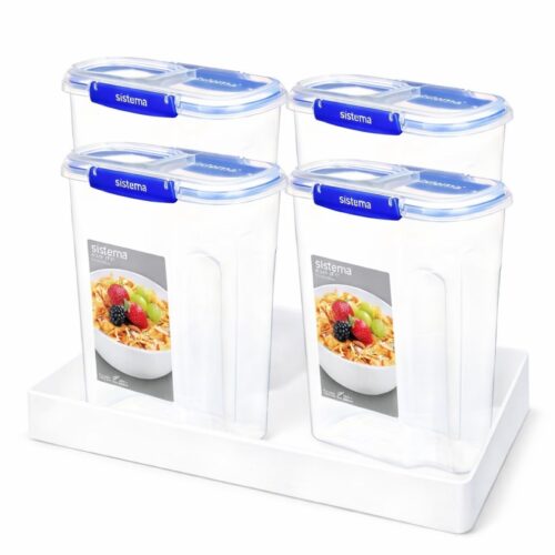 Sistema KLIP IT PLUS Cereal Storage Container 4.2L (4 Pack) – Airtight BPA-Free Pantry Food Container with Easy-Pour Lid, Blue/Clear - Image 1