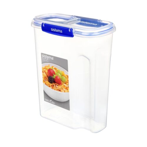 Sistema KLIP IT PLUS Cereal Storage Container 4.2L (4 Pack) – Airtight BPA-Free Pantry Food Container with Easy-Pour Lid, Blue/Clear - Image 2