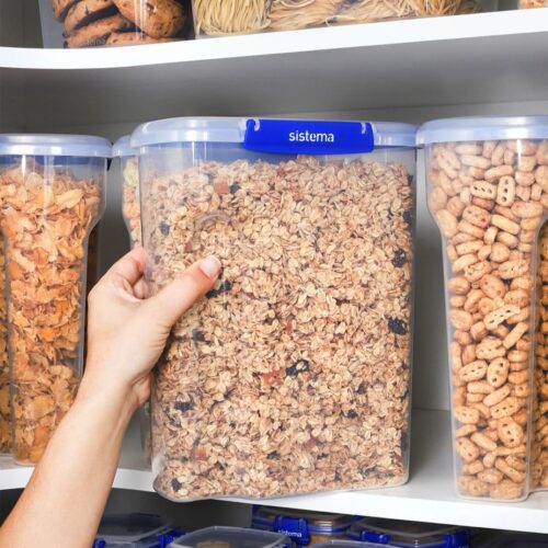 Sistema KLIP IT PLUS Cereal Storage Container 4.2L (4 Pack) – Airtight BPA-Free Pantry Food Container with Easy-Pour Lid, Blue/Clear - Image 6