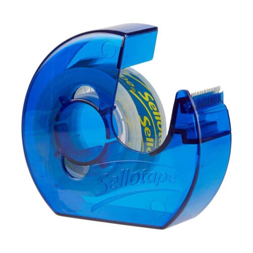Sellotape Crystal Clear Tape (18mm x 15m) with Blue Dispenser – Super Clear, Extra Sticky, Easy Tear