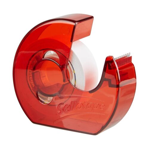 Sellotape Double Sided Tape (15mm x 5m) with Red Dispenser – Easy Tear Adhesive Tape for Crafts, Gift Wrapping & DIY