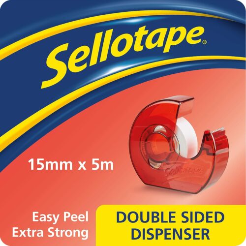 Sellotape Double Sided Tape (15mm x 5m) with Red Dispenser – Easy Tear Adhesive Tape for Crafts, Gift Wrapping & DIY - Image 3