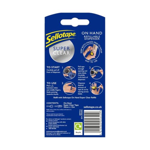 Sellotape On Hand Tape Dispenser (18mm x 15m) – Super Clear Extra Sticky Tape with Maximum Clarity - Image 2