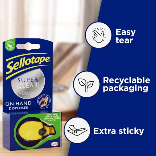 Sellotape On Hand Tape Dispenser (18mm x 15m) – Super Clear Extra Sticky Tape with Maximum Clarity - Image 3