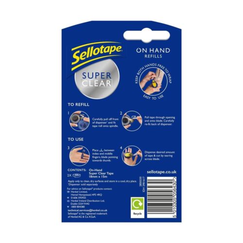 Sellotape On Hand Tape Refills (18mm x 15m, 2 Rolls) – Super Clear Extra Sticky Tape, Maximum Clarity - Image 2