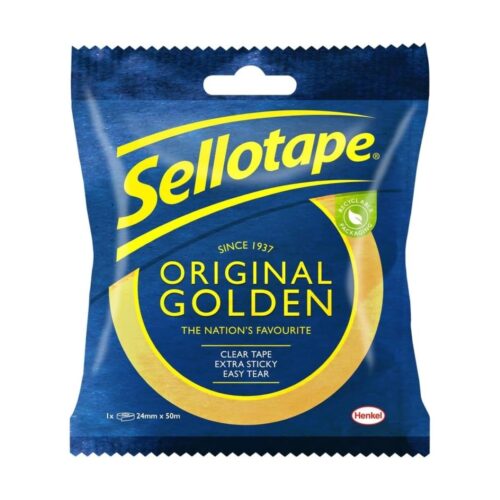 Sellotape Original Golden Sticky Tape (24mm x 50m) – Strong Clear Easy Tear Tape for Home, Office & Gift Wrapping