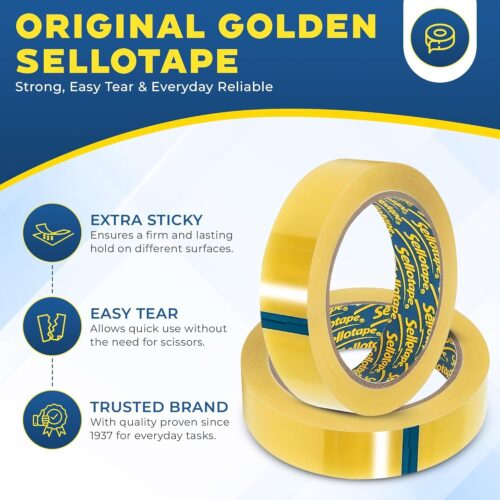Sellotape Original Golden Sticky Tape (24mm x 50m) – Strong Clear Easy Tear Tape for Home, Office & Gift Wrapping - Image 2