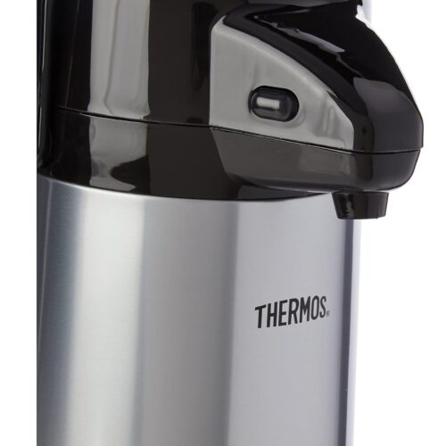 Thermos Stainless Steel Pump Pot 1.9L – GTB Push Button Insulated Airpot Flask for Hot & Cold Drinks, Tea & Coffee Dispenser