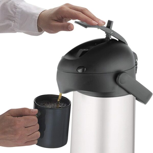 Thermos Stainless Steel Lever Pump Pot 2.5L – GTB Insulated Airpot Flask Dispenser for Hot & Cold Drinks, Tea & Coffee