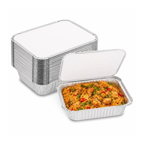 Aluminium Foil Containers with Lids - 410ml (145 x 120 x 46mm, 100 Pack) - Recyclable Food Trays for Cooking & Storage 2 Aluminium Foil Containers with Lids – 410ml (145 x 120 x 46mm, 100 Pack) – Recyclable Food Trays for Cooking & Storage