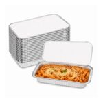 Aluminium Foil Containers with Lids – 650ml (200 x 110 x 46mm, 100 Pack) – Recyclable Food Trays for Cooking & Storage