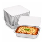 Aluminium Foil Containers with Lids – 2000ml (242 x 242 x 58mm, 10 Pack) – Recyclable Food Trays for Catering & Storage