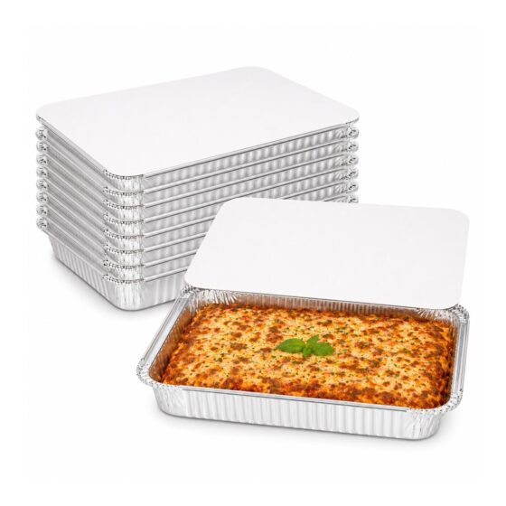 Aluminium Foil Containers with Lids – 3200ml (317 x 261 x 62mm, 10 Pack) – Recyclable Catering Trays for Storage & Takeaway
