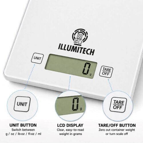 Digital Kitchen Scale 1g up to 5kg – Glass Platform, LCD Display, Tare Function, Multi-Unit g/oz/lb/ml, Slim Design 9 Digital Kitchen Scale 1g up to 5kg – Glass Platform, LCD Display, Tare Function, Multi-Unit g/oz/lb/ml, Slim Design - Image 3