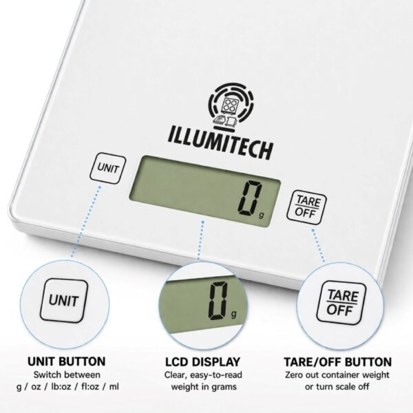Digital Kitchen Scale 1g up to 5kg – Glass Platform, LCD Display, Tare Function, Multi-Unit g/oz/lb/ml, Slim Design 2 D2G 17678 3
