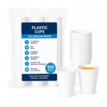 Plastic Cups – White 7oz (200ml, 100 Pack) – Reusable Drinking Cups for Parties & Catering