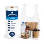 Clear Plastic Carrier Bag Roll with Handles – 24 x 45cm (200 Bags) – Strong Shopping Bags for Retail, Food & Takeaway