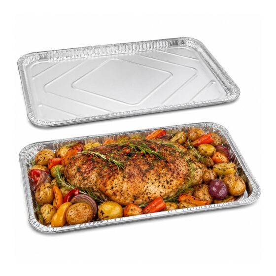 Aluminium Foil Roaster Tray – 1800ml (428 x 285 x 20mm, 2 Pack) – Large Cooking Trays for Baking, Roasting & Serving