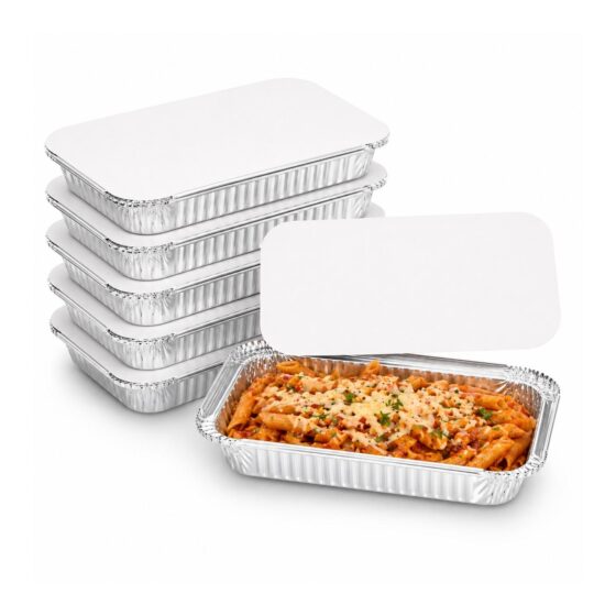 Aluminium Foil Containers with Lids – 650ml (200 x 110 x 46mm, 6 Pack) – Recyclable Food Trays for Cooking & Storage