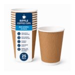 Ripple Coffee Cups – 8oz (240ml, 25 Pack) Brown – Insulated Disposable Cups for Hot Drinks, Coffee & Takeaway
