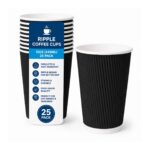 Ripple Coffee Cups – 12oz (340ml, 25 Pack) Black – Insulated Disposable Cups for Hot Drinks, Coffee & Takeaway