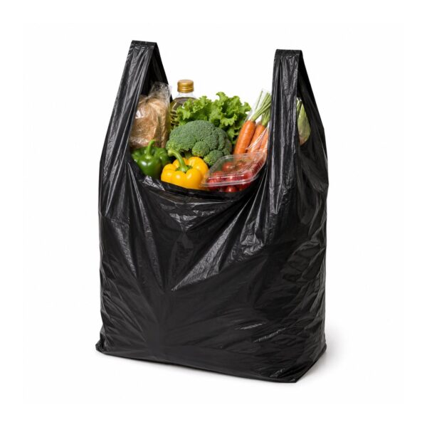 Black Bottle Carrier Bag Small 8 x 13 x 18″ 20mu – 2000 Bags (20 x 100 Bags), Super Strong Plastic Bags for Retail & Takeaway