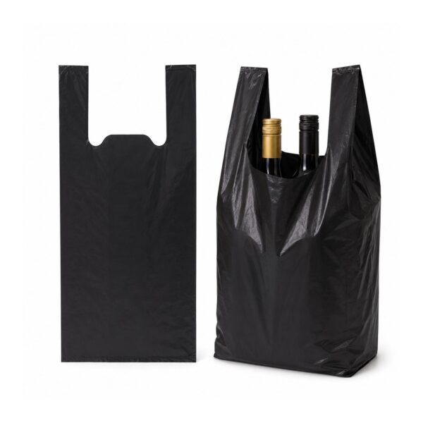 Black Bottle Carrier Bag Small 8 x 13 x 18″ 20mu – 2000 Bags (20 x 100 Bags), Super Strong Plastic Bags for Retail & Takeaway