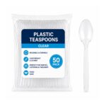 Plastic Teaspoons – Clear (50 Pack) – Reusable Disposable Spoons for Parties, Catering & Takeaway