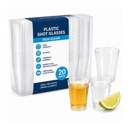 Plastic Shot Glasses – 50ml Clear (20 Pack) – Disposable Party Cups for Drinks, Shots & Events