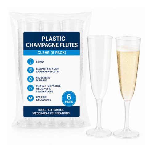 Plastic Champagne Flutes - Clear (6 Pack) - Reusable Glasses for Parties, Weddings & Celebrations 1 Plastic Champagne Flutes – Clear (6 Pack) – Reusable Glasses for Parties, Weddings & Celebrations