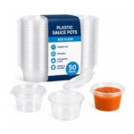 Plastic Sauce Pots – 4oz Clear (50 Pack) – Hinged Lid Containers, Reusable Dip Pots for Sauces & Takeaway