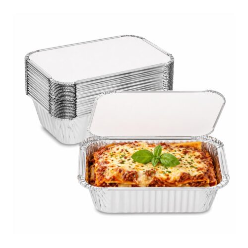 Aluminium Foil Containers with Lids - 450ml (127 x 100 x 41mm, 10 Pack) - Recyclable Food Trays for Storage & Takeaway 1 Aluminium Foil Containers with Lids – 450ml (127 x 100 x 41mm, 10 Pack) – Recyclable Food Trays for Storage & Takeaway