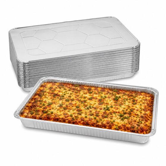 Gastro Foil Food Containers – 13000ml (525 x 325 x 78mm, 10 Pack) – Full Size Deep Containers with Foil Lids for Catering & Storage