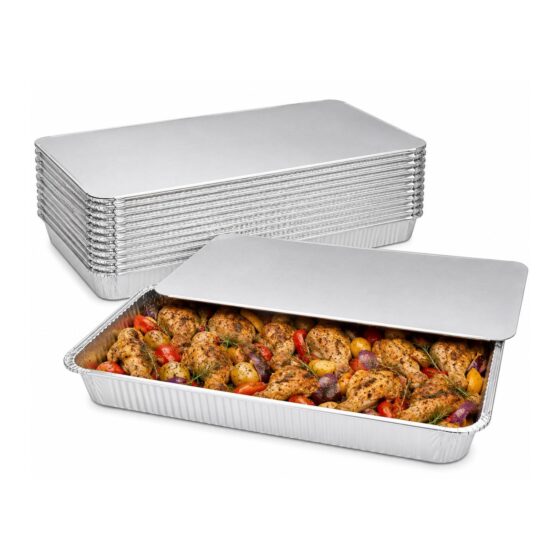 Gastro Foil Food Containers – 13000ml (525 x 325 x 78mm, 10 Pack) – Full Size Deep Trays with Foil Lids for Catering & Storage