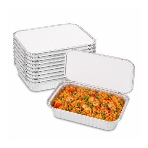 Aluminium Foil Containers with Lids - 410ml (145 x 120 x 46mm, 8 Pack) - Recyclable Food Trays for Cooking & Storage 1 Aluminium Foil Containers with Lids – 410ml (145 x 120 x 46mm, 8 Pack) – Recyclable Food Trays for Cooking & Storage