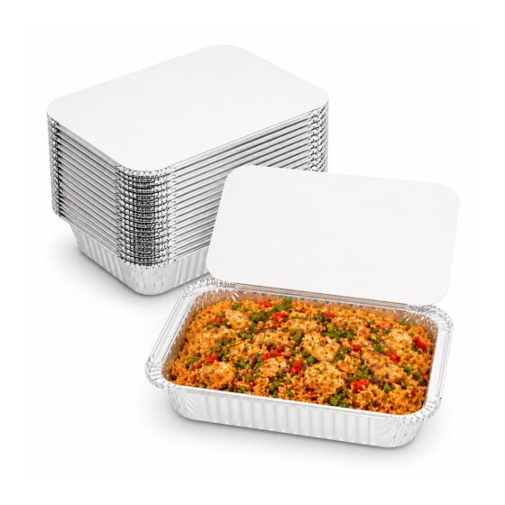 Aluminium Foil Containers with Lids – 1000ml (221 x 209 x 52mm, 4 Pack) – Recyclable Food Trays for Cooking & Storage