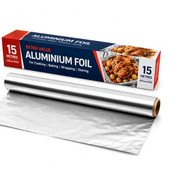 D2G-8378 Aluminium Foil Roll – 450mm x 15m – Extra Value Wrapping Roll for Cooking, Baking, Food Storage & Catering