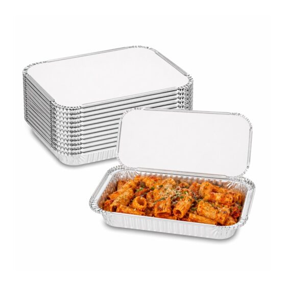 Aluminium Foil Containers with Lids – 350ml (145 x 120 x 30mm, 9 Pack) – Recyclable Food Trays for Storage & Takeaway