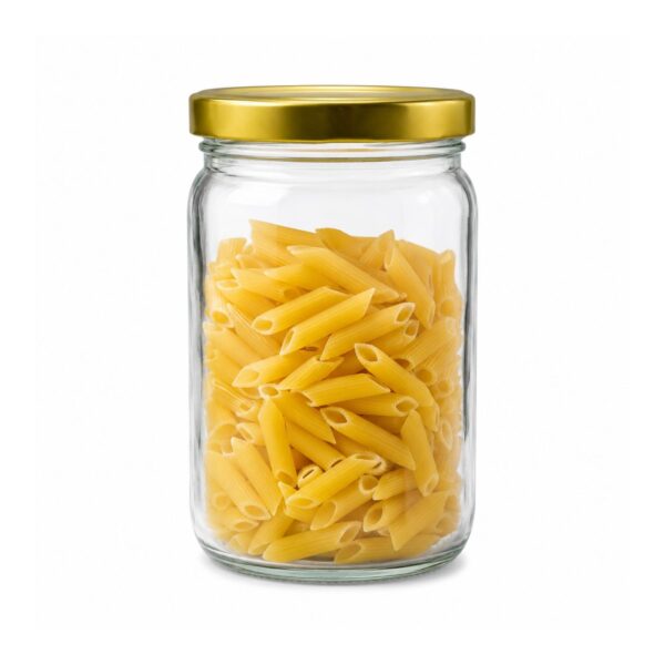 Round Glass Storage Jar – 500ml (0.5L) with Gold Lid – Airtight Food Jar for Kitchen Storage, Spices, Dry Food & Pantry