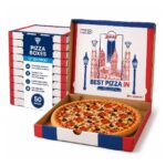 Pizza Boxes – 12″ (50 Pack) – Corrugated Cardboard Boxes with Design for Takeaway, Delivery & Food Packaging