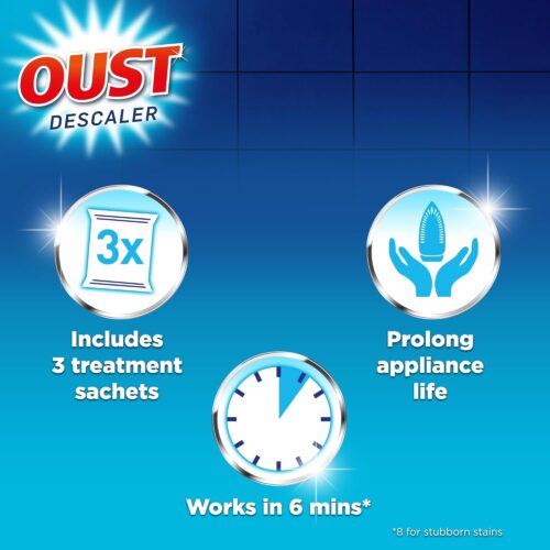 Oust All Purpose Descaler – 3 x 25ml Sachets – Fast Limescale Remover for Kettles, Coffee Machines, Irons & Shower Heads